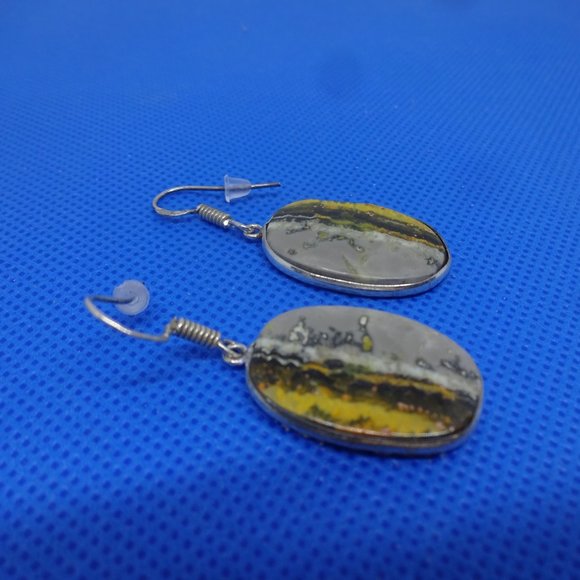 Natural "BUMBLE BEE JASPER" Handmade Sterling Dangle Earrings #35 - Picture 3 of 3